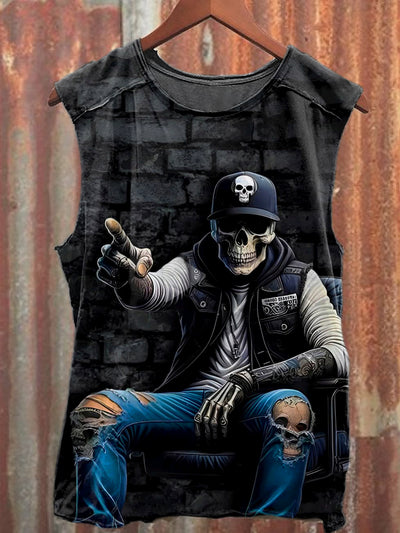 Men's Casual Punk Skull Printed Tank Top
