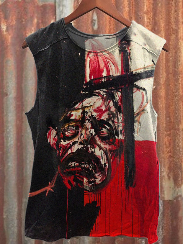 Horror Cross Print Casual Cotton Tank Top