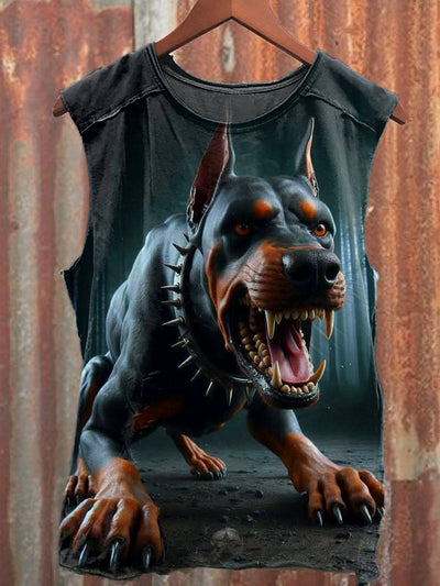 Men's Casual Fierce Dog Printed Tank Top
