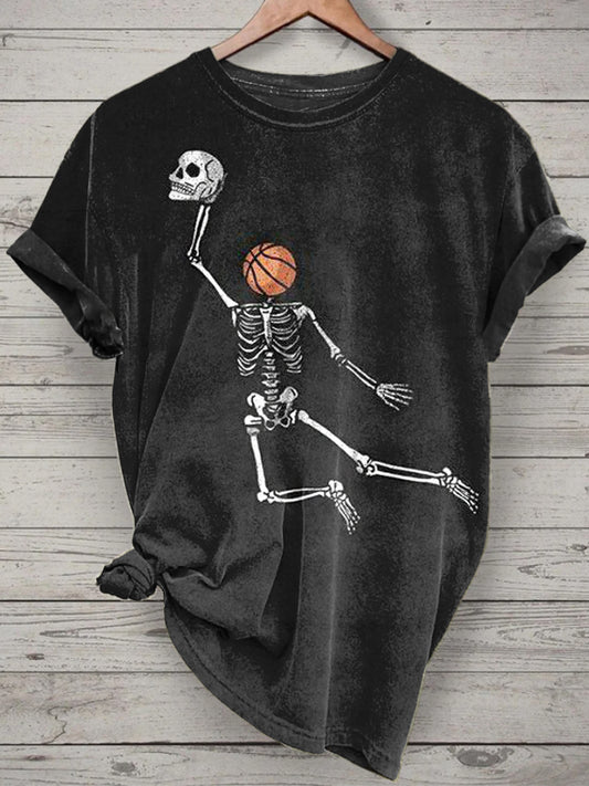 Funny Skeleton Printed Vintage Fashion Loose Short Sleeve T-Shirt