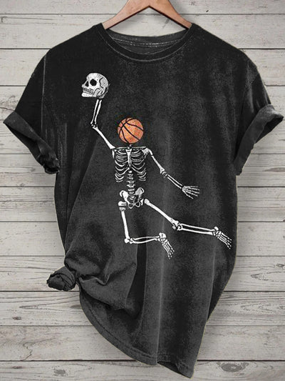 Funny Skeleton Printed Vintage Fashion Loose Short Sleeve T-Shirt