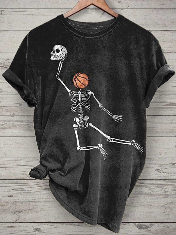 Funny Skeleton Printed Vintage Fashion Loose Short Sleeve T-Shirt