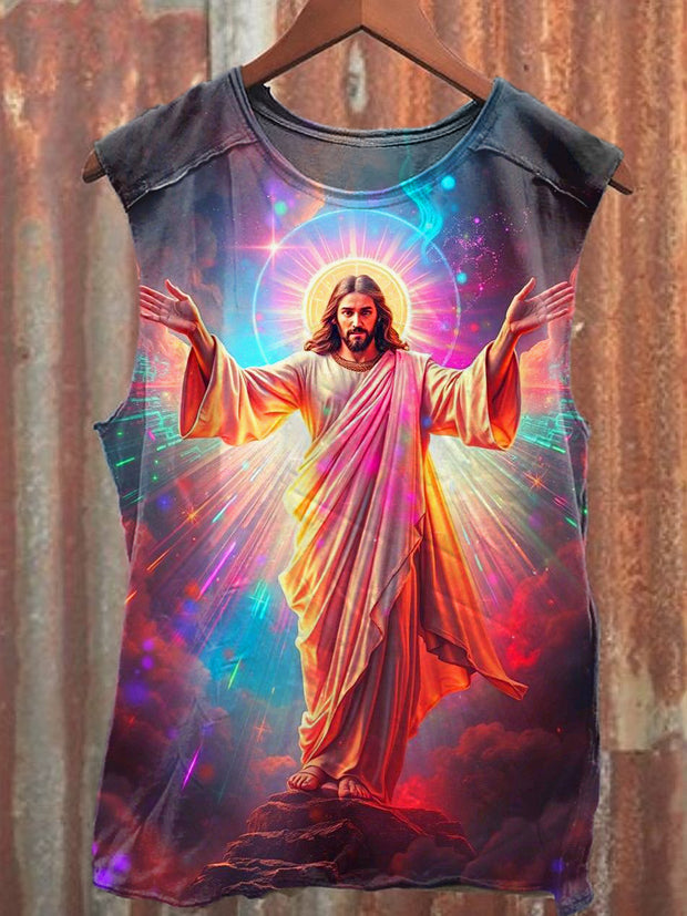 Men's Casual Colorful Jesus Printed Tank Top