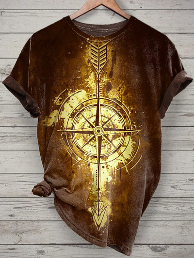Unisex Compass Printed Vintage Fashion Loose Short Sleeve T-Shirt