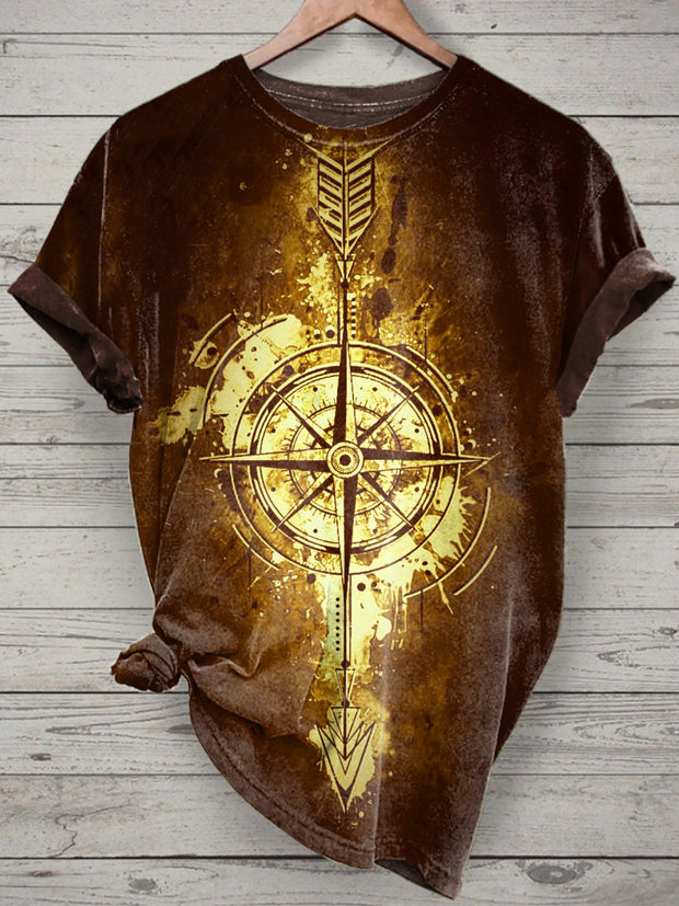 Unisex Compass Printed Vintage Fashion Loose Short Sleeve T-Shirt