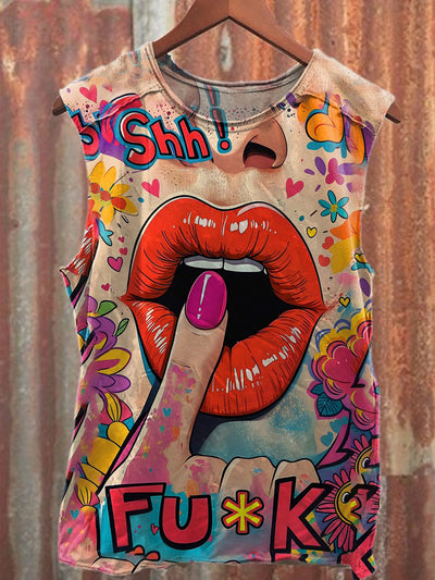 Gorgeous Abstract Graffiti Print Casual Cotton Tank Top