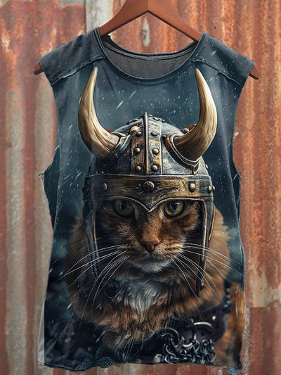 Men's Casual Funny Cat Printed Tank Top