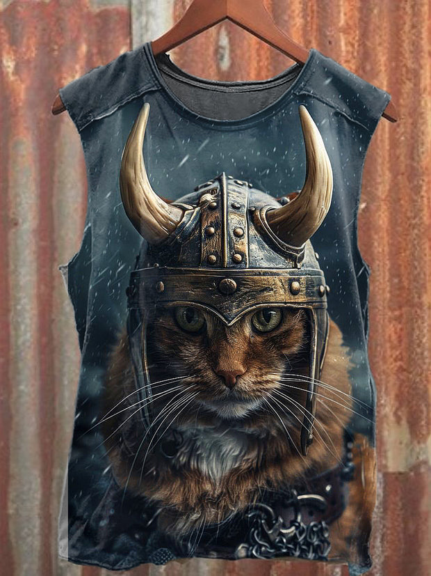 Men's Casual Funny Cat Printed Tank Top