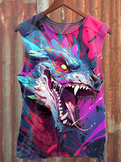 Fantasy Pop Dinosaur Graffiti Print Cotton Tank Top