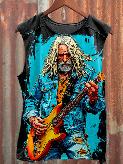 Men's Casual Guitar Old Man Printed Tank Top