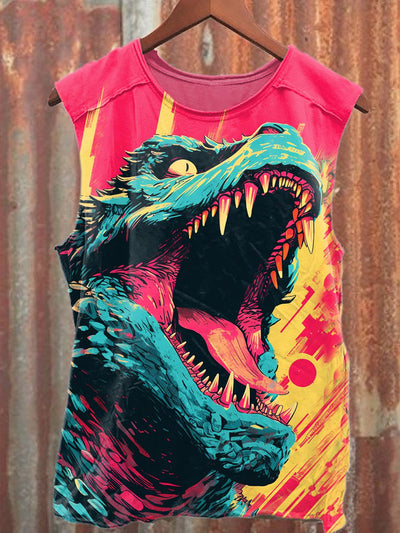Fantasy Pop Dinosaur Graffiti Print Cotton Tank Top