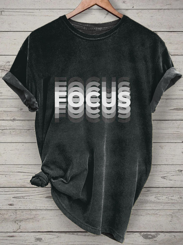 Unisex Focus Printed Vintage Fashion Loose Short Sleeve T-Shirt