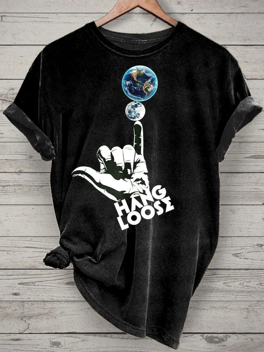 Unisex Funny Gestures Printed Vintage Fashion Loose Short Sleeve T-Shirt