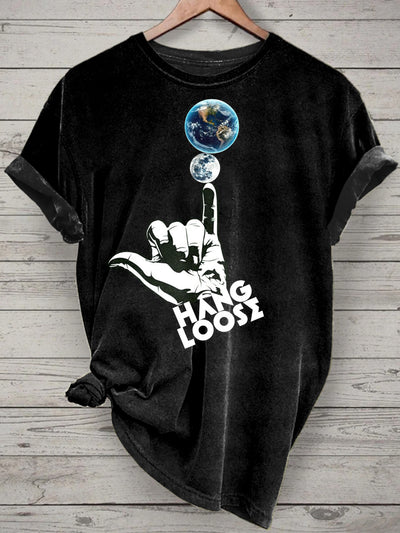 Unisex Funny Gestures Printed Vintage Fashion Loose Short Sleeve T-Shirt