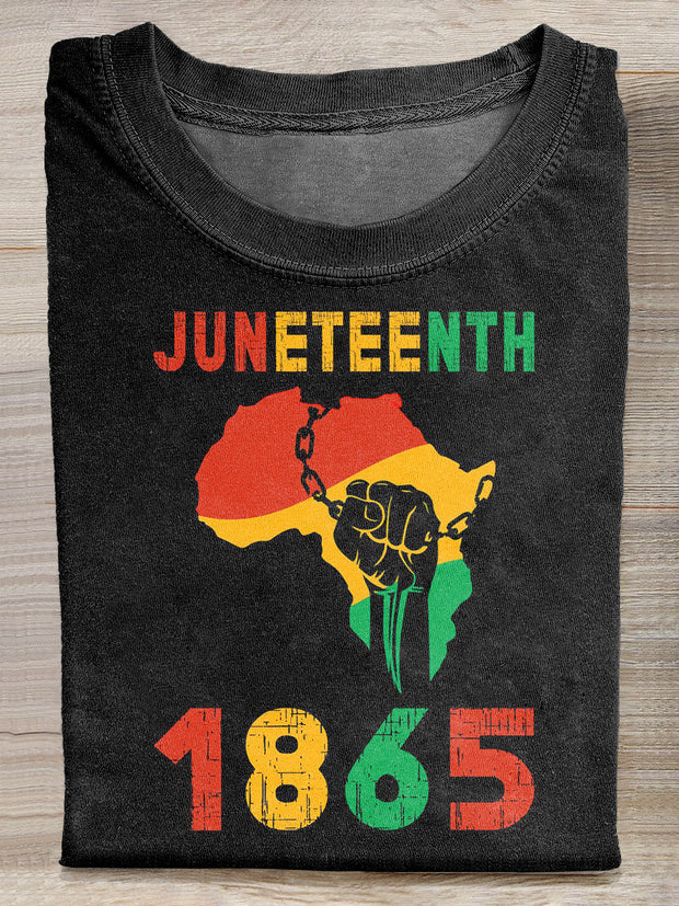 Vintage Juneteenth Art Print Casual Cotton T-Shirt