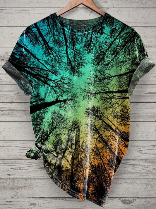 Unisex Forest Printed Vintage Fashion Loose Short Sleeve T-Shirt