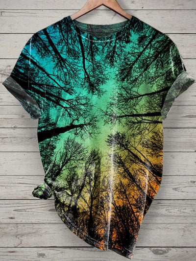 Unisex Forest Printed Vintage Fashion Loose Short Sleeve T-Shirt