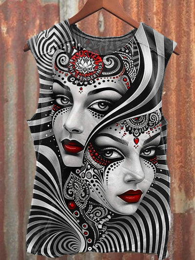 Men's Casual Masked Girl Printed Tank Top