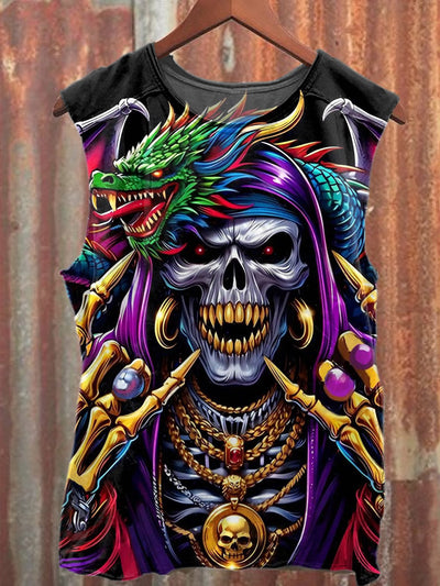 Fantasy Punk Skull Graffiti Print Cotton Tank Top