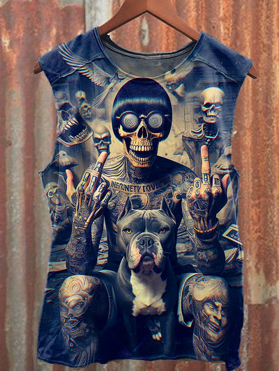 Men's Casual Tattoo Skeleton Man Printed Tank Top