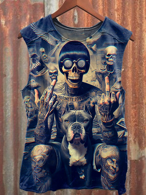 Men's Casual Tattoo Skeleton Man Printed Tank Top