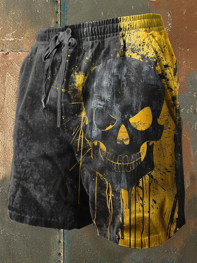Black Art Skull Graffiti Print Casual Shorts