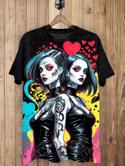 Glamour Girls Printed Vintage Fashion Loose Short Sleeve T-Shirt