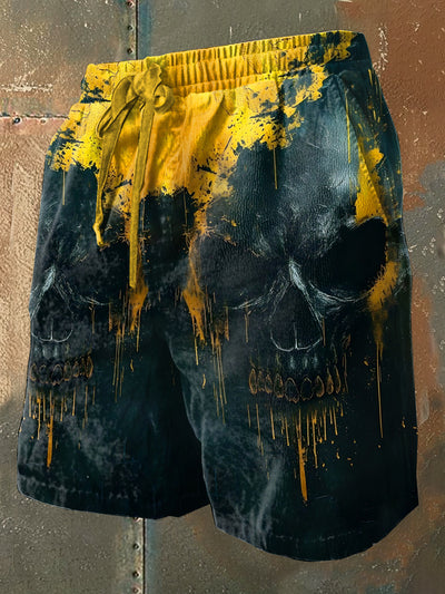 Black Art Skull Graffiti Print Casual Shorts