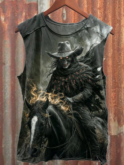 Western Cowboy Skull Print Casual Cotton Tank Top