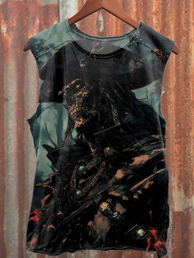 Western Cowboy Skull Print Casual Cotton Tank Top