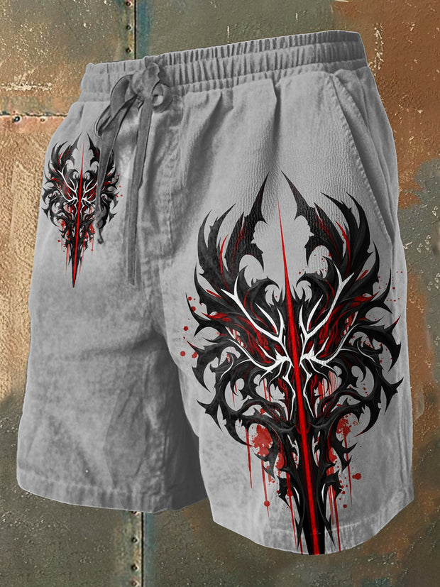 Retro Art Totem Print Casual Shorts