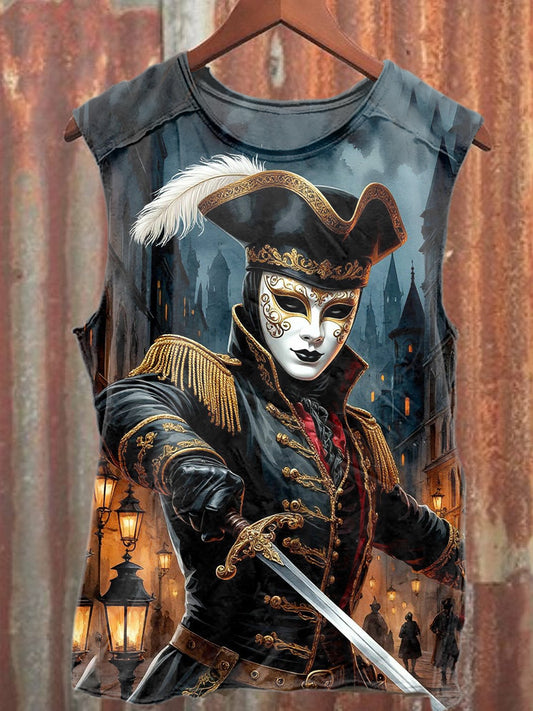 Mask Samurai Print Casual Cotton Tank Top