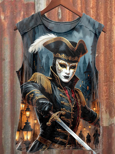 Mask Samurai Print Casual Cotton Tank Top