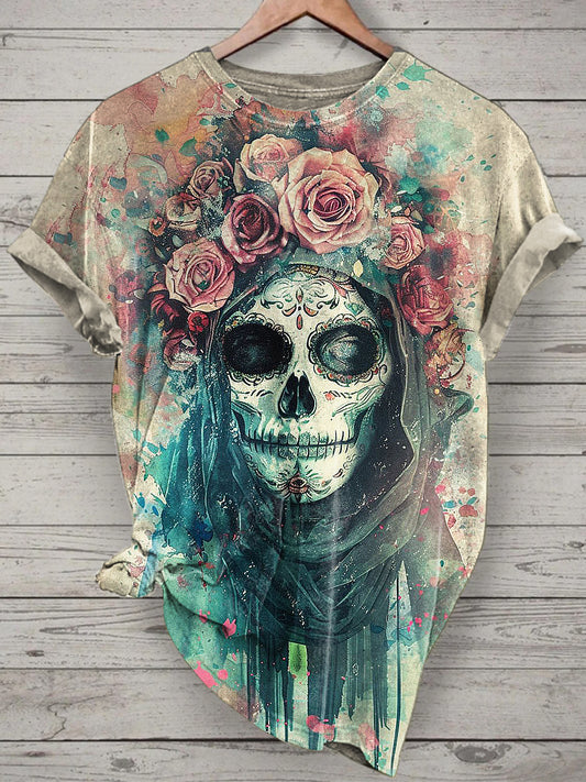 La Catrina Printed Vintage Fashion Loose Short Sleeve T-Shirt