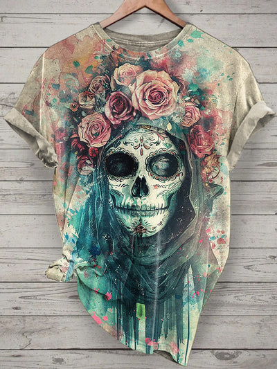 La Catrina Printed Vintage Fashion Loose Short Sleeve T-Shirt