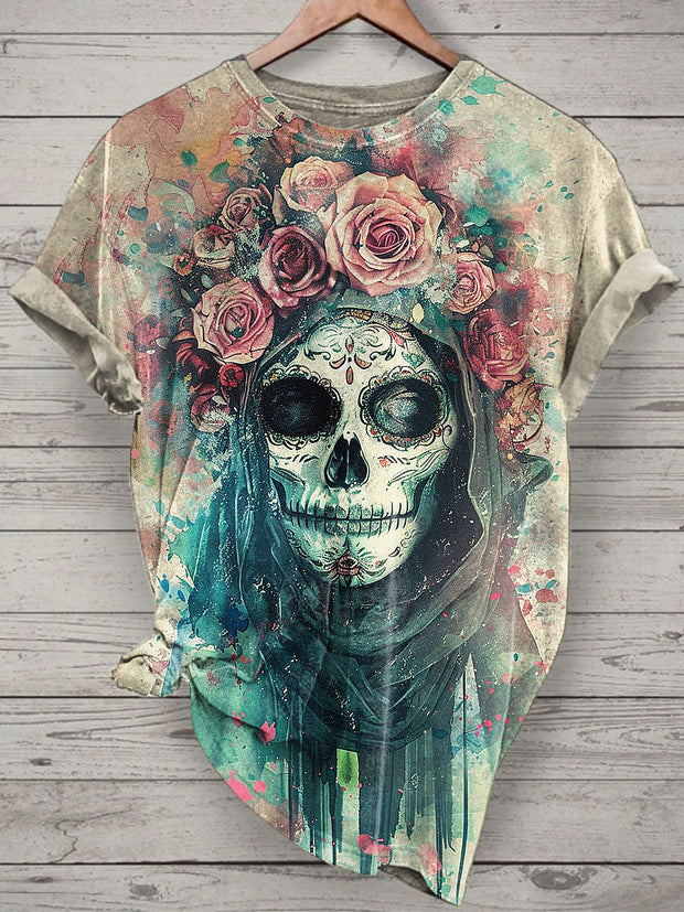 La Catrina Printed Vintage Fashion Loose Short Sleeve T-Shirt