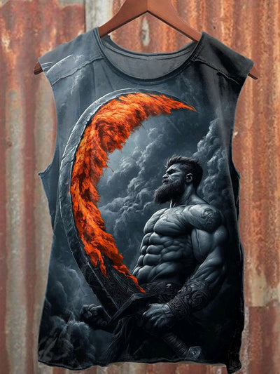 Warrior Swordsman Printed Casual Cotton Tank Top