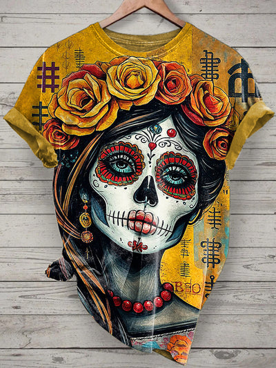 La Catrina Printed Vintage Fashion Loose Short Sleeve T-Shirt