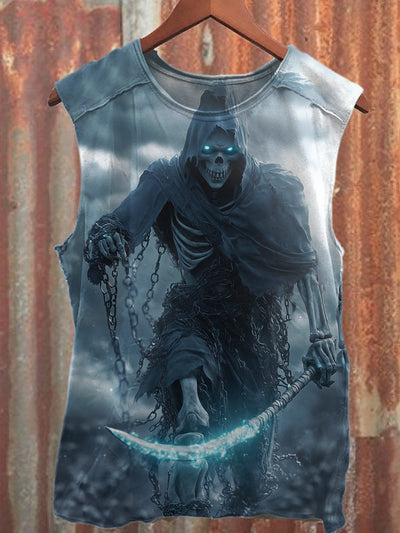 Magician Skull Print Casual Cotton Tank Top