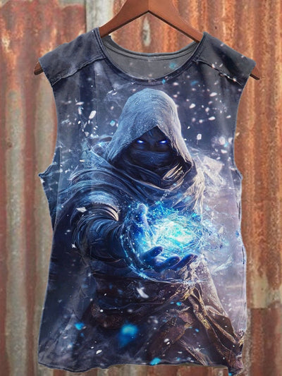 Magician Skull Print Casual Cotton Tank Top