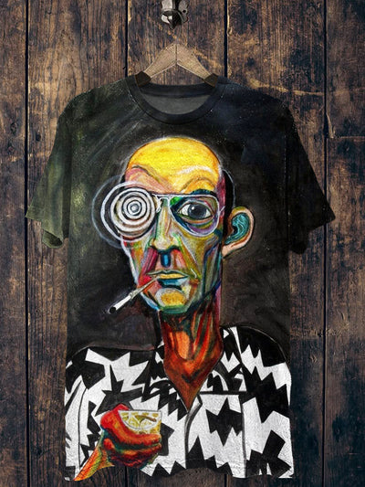 Smoking Man Printed Vintage Fashion Loose Short Sleeve T-Shirt