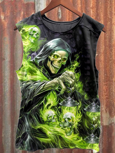 Black Art Skull Graffiti Print Casual Cotton Tank Top