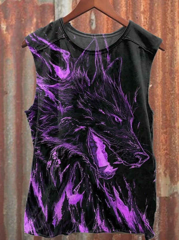 Fierce Wolf Print Casual Cotton Tank Top