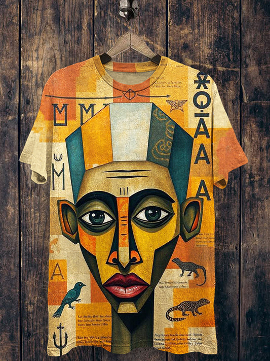 Unisex African Geometric Art Printed Vintage Fashion Loose Short Sleeve T-Shirt