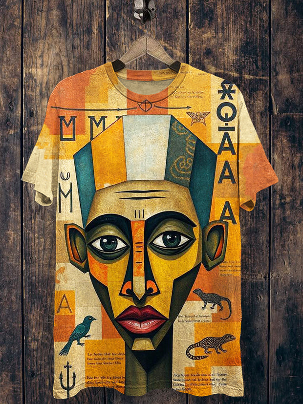 Unisex African Geometric Art Printed Vintage Fashion Loose Short Sleeve T-Shirt