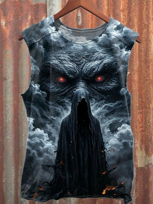 Vintage Cross Skull Print Cotton Tank Top