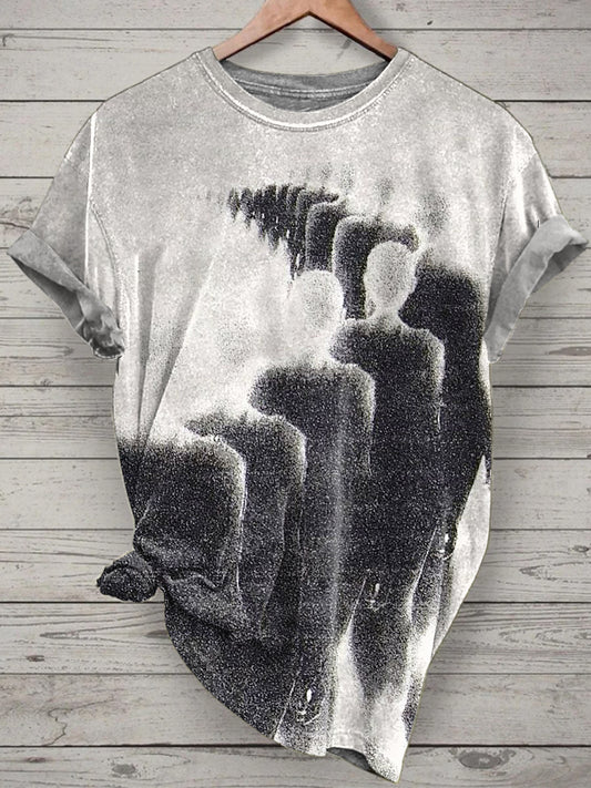 Unisex Shadow Printed Vintage Fashion Loose Short Sleeve T-Shirt