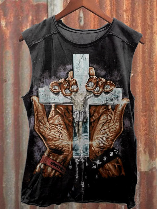 Gorgeous Jesus Cross Graffiti Print Cotton Tank Top