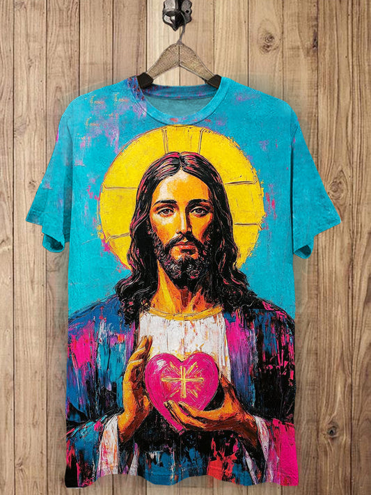 Unisex Jesus Printed Vintage Fashion Loose Short Sleeve T-Shirt