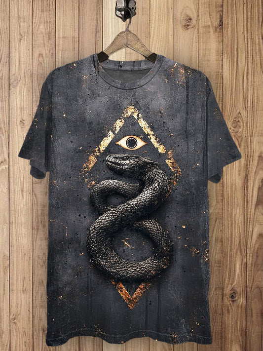 Snake Printed Vintage Fashion Loose Short Sleeve T-Shirt
